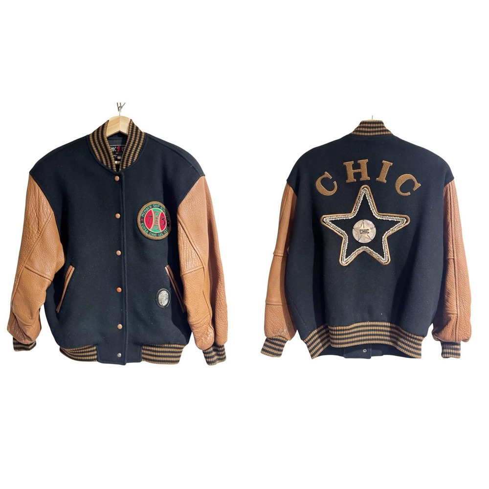 Chic Lee Men Large Vtg Streetwear Korea Japan Bomber Varsity Jacket Wool Leather